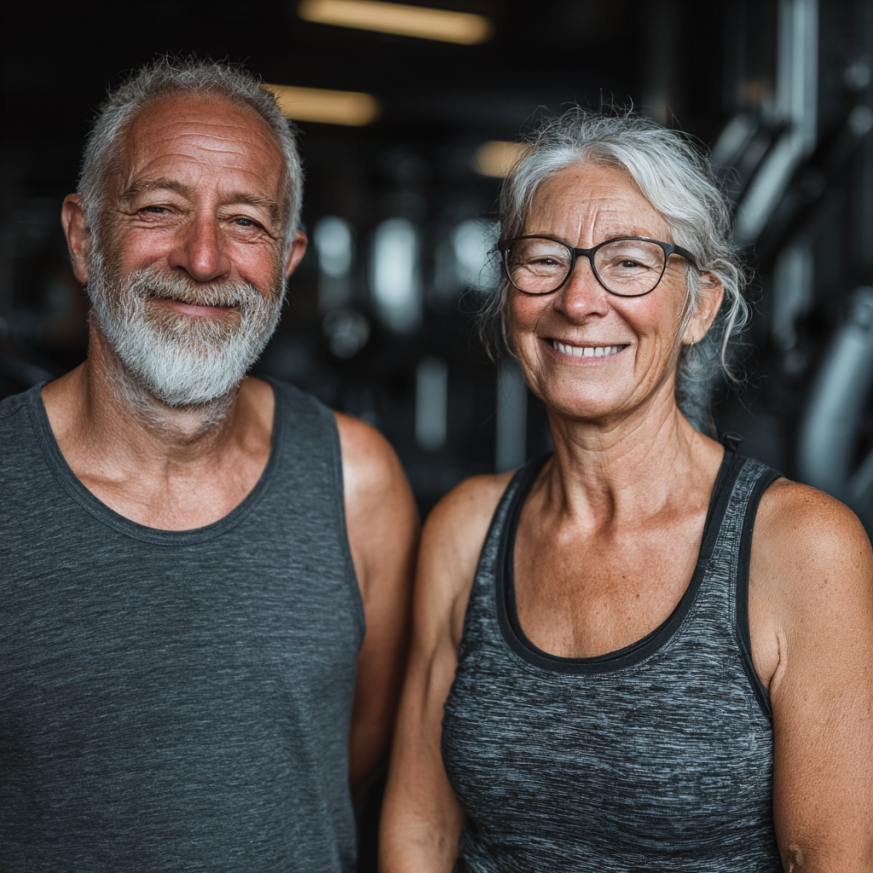 Активний старший чоловік під час тренування з гантелями